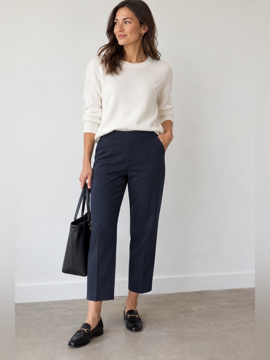 Vince Pants - Vince 100% Cotton Navy Pintuck Pull-On Cropped Pants S Petite